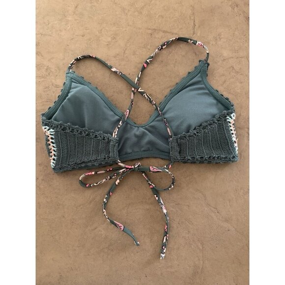 Xhilaration Crochet Bikini Top M Green Multicolor Trim Bralette Style - Picture 2 of 5